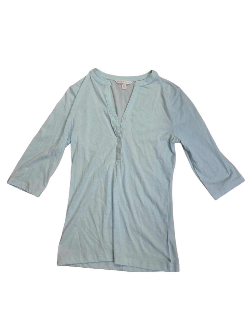 Victoria's Secret Light Blue Henley Three-Quarter Sleeve Top